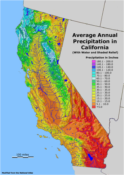 precipitation levels around california